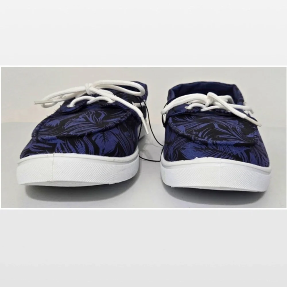 New Falls Creek Shoes Mens Size 13 Boat Black & Blue Leaf Casual Slides NWT
